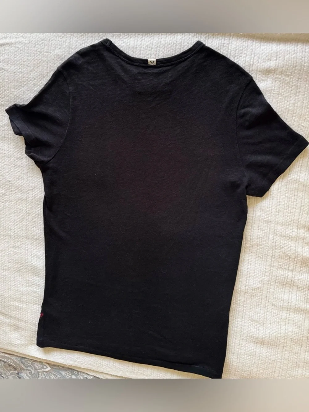 TRUE RELIGION Black Short Sleeve Crewneck Tee w Tonal 'TRUE' Logo Cotton T-shirt